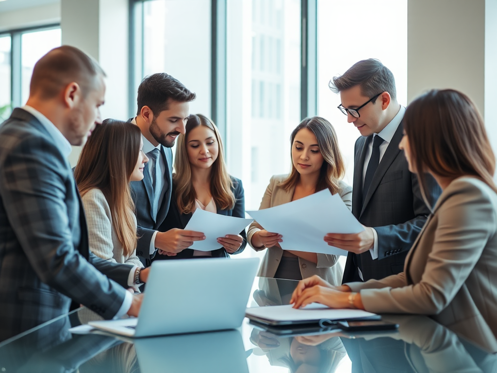 Nhóm chuyên gia tư vấn hỗ trợ hóa đơn doanh nghiệp trong văn phòng hiện đại, thảo luận tài liệu và giải pháp tài chính cho khách hàng